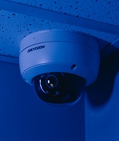 Ceiling-mounted indoor camera — wide-angle coverage of operational floor space.